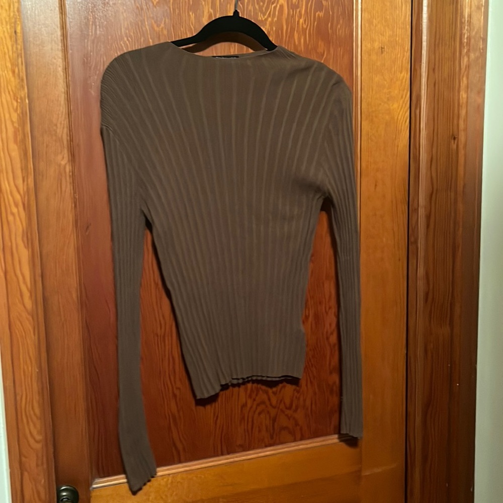 Top Shop Size 8 Olive Green Ribbed Long Sleeve Top